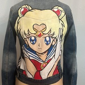Sailor Moon Usagi Tsukuba hand painted jean jacket medium